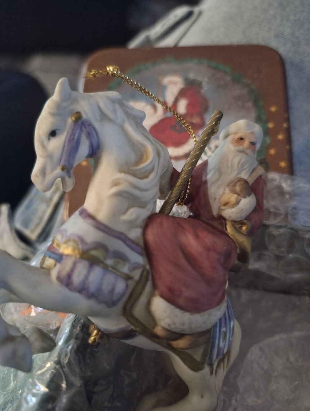 1987 Disney Red Santa Carousel Tin Art